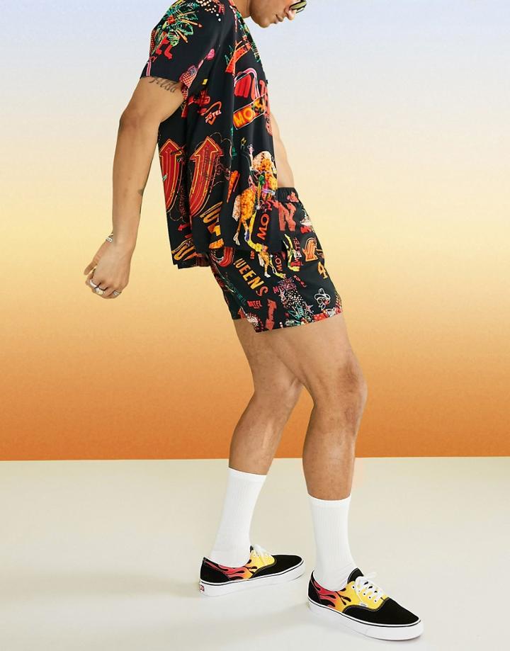 Asos Design Set Swim Shorts In Vegas Print In Black In Short Length