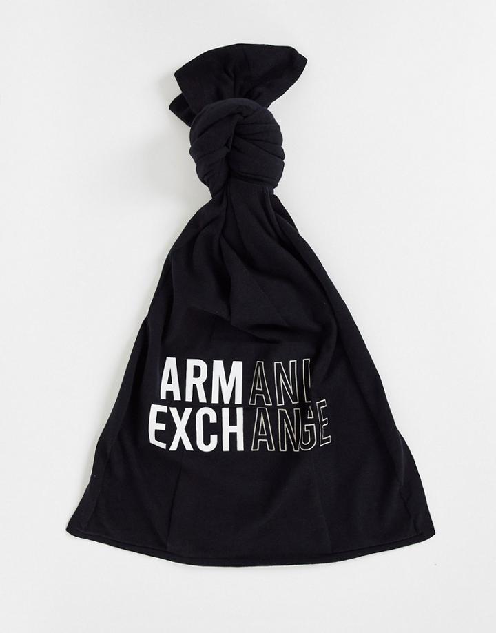 Armani Exchange Large Logo Scarf In Black
