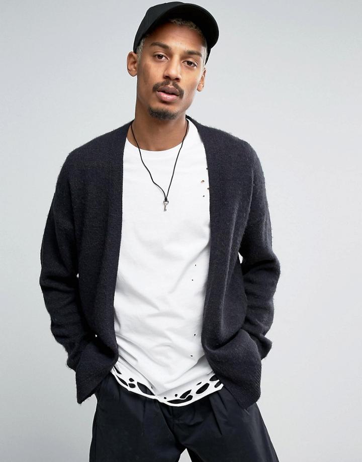 Asos Longline Cardigan In Brushed Yarn - Black