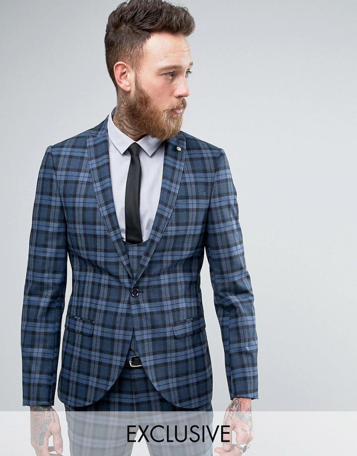 Noose & Monkey Super Skinny Suit Jacket In Check - Blue