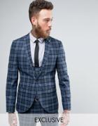 Noose & Monkey Super Skinny Suit Jacket In Check - Blue