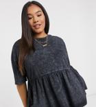 Asos Design Curve Casual Smock Top In Washed Charcoal-grey