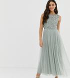 Maya Bridesmaid Sleeveless Midaxi Tulle Dress With Tonal Delicate Sequin Overlay In Green Lily