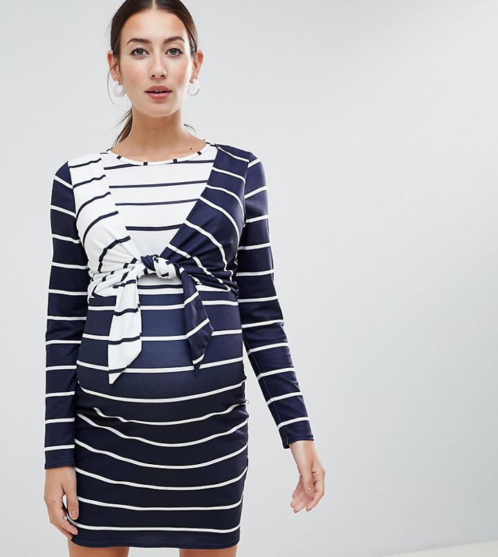 Asos Design Maternity Nursing Knot Front Dress In Stripe - Multi