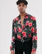 Twisted Tailor Regular Fit Shirt In Tropical Floral Print-black