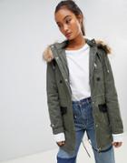 Parisian Parka Jacket With Faux Fur Trim - Green