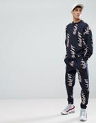 Asos Tracksuit Oversized Sweatshirt/slim Joggers With Graffiti Print In Navy - Navy