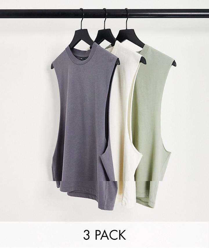 Asos Design 3 Pack Relaxed Fit Tank Top In Multi