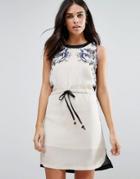 Jasmine Printed Shift Dress With Drawstring Waist - Gray