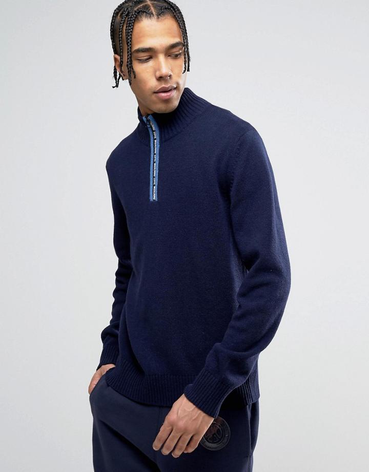 Love Moschino High Neck Sweater With Neck Print - Navy