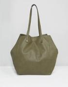 Asos Soft Shopper Bag With Removable Clutch - Green