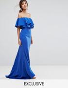 Jarlo Off Shoulder Maxi Dress With Frill Top - Blue
