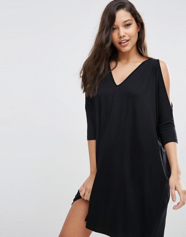 Asos Cold Shoulder Slouch Dress - Black