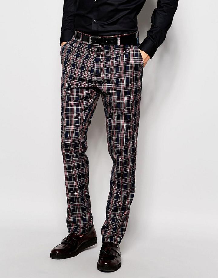 Asos Slim Trousers In Navy Check - Navy