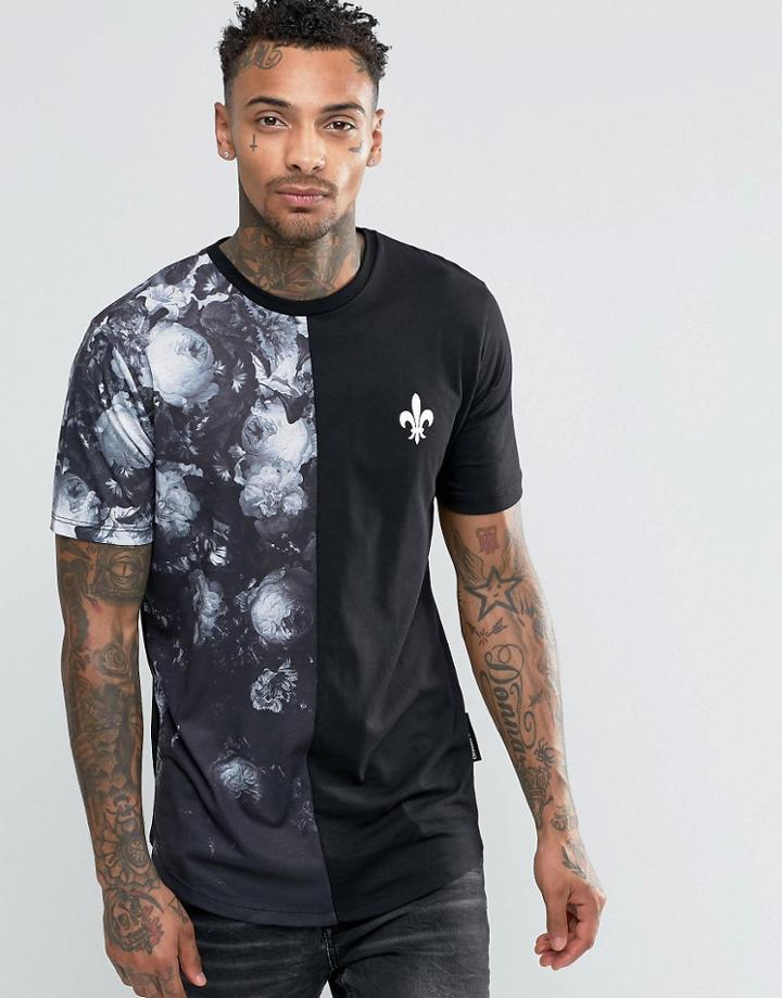 Criminal Damage T-shirt With Floral Panel - Black