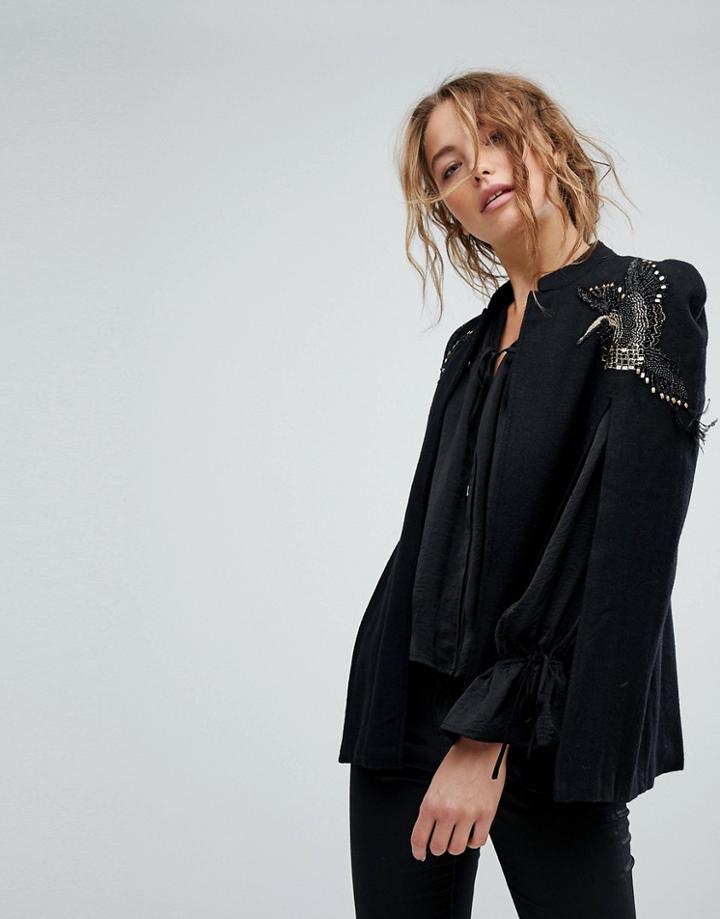 Bolongaro Trevor Paradise Embellished Wool Cape - Black