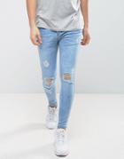 Siksilk Super Skinny Jeans With Ripped Knees - Blue
