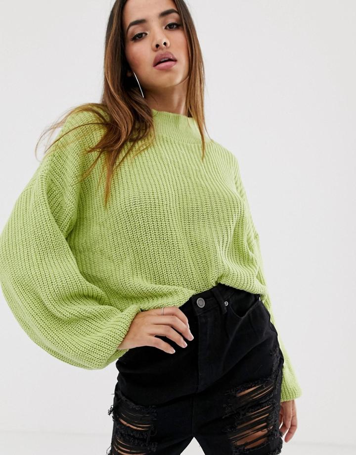 In The Style Cropped Balloon Sleeve Sweater-green
