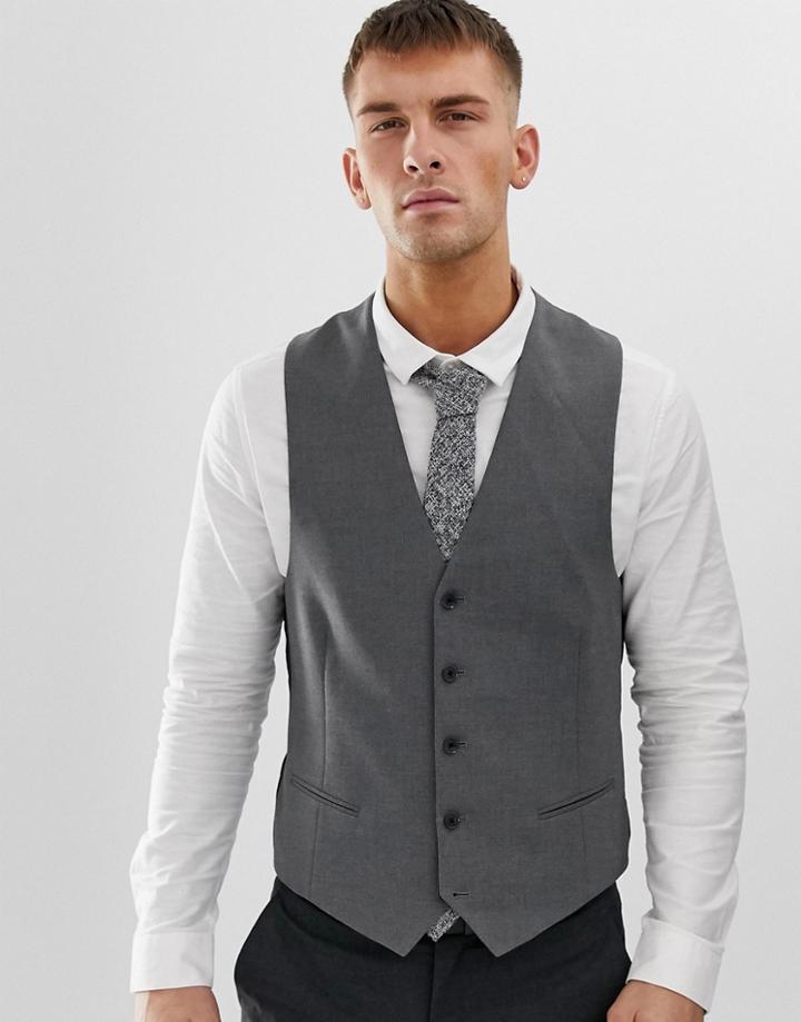 New Look Slim Suit Vest In Gray