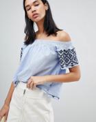 Pepe Jeans Paola Off Shoulder Embroidered Top - Blue