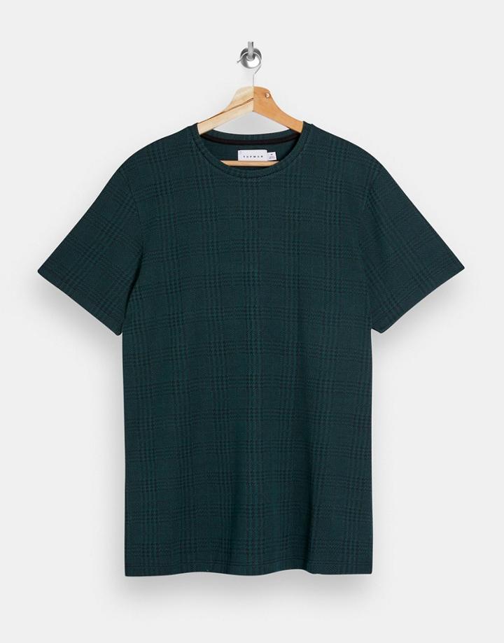Topman Check T-shirt In Green