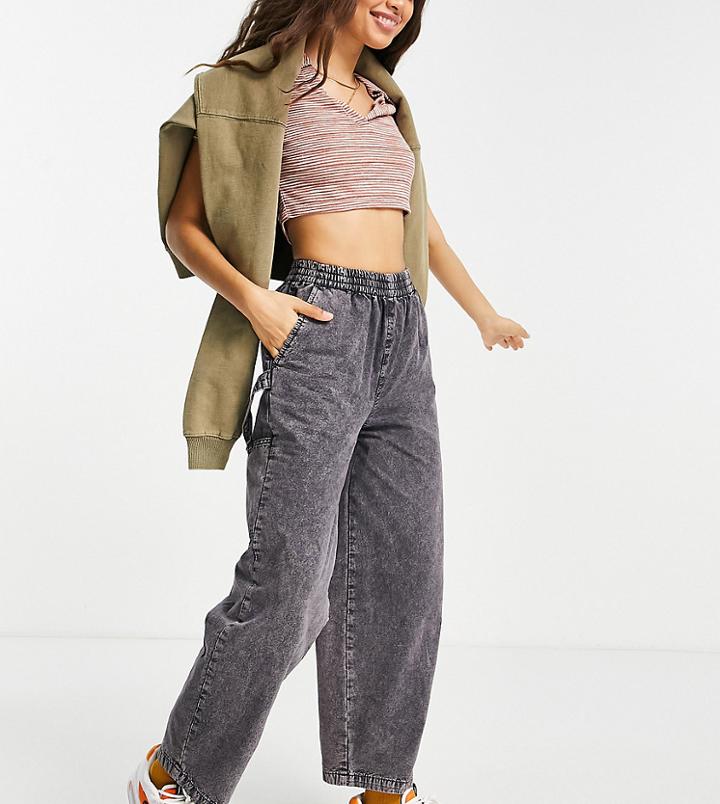 Asos Design Petite Pull On Pants With Hammer Loop In Charcoal-grey