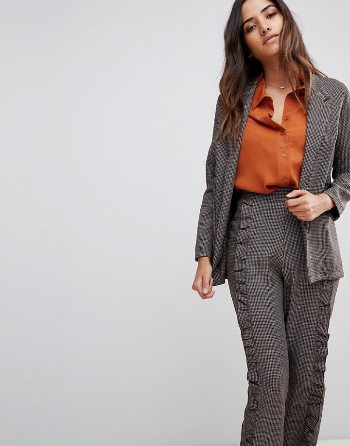 Love Check Open Blazer - Brown
