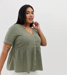 Asos Design Curve Button Through Smock Sun Top In Seersucker - White