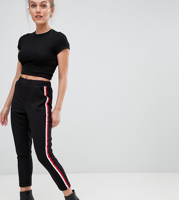 New Look Petite Side Stripe Pants In Black - Black