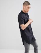 Asos Design Regular Fit Super Longline Shirt With Grandad Collar In Black - Black