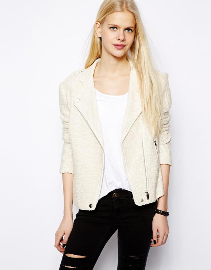 Mango Tweed Biker Jacket - Off-white