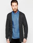 Asos Cardigan With Textured Front Panel - Gray