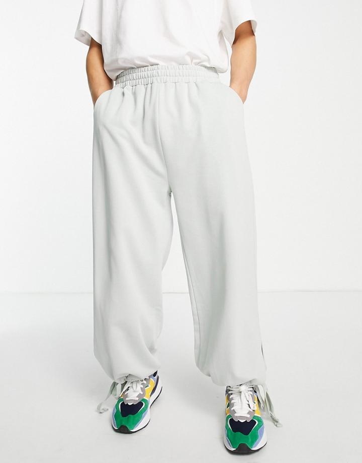 Asos Design Oversized Wide Leg Sweatpants With Side Ties In Light Gray
