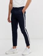 River Island Skinny Pants With Side Stripe In Navy