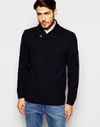 Asos Shawl Neck Sweater With Textured Knit - Navy
