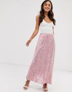 Ghost Lizzie Distsy Floral Print Satin Midi Skirt - Pink