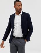 Avail London Skinny Fit Pinstripe Suit Jacket In Navy - Navy