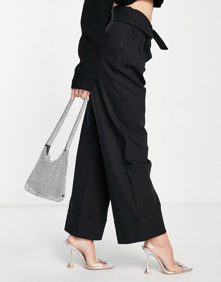 Urban Revivo Wide Leg Pants With Belt In Black