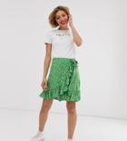 New Look Petite Ruffle Mini Skirt In Green Ditsy Floral Print