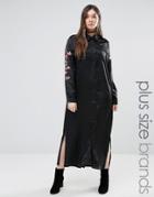Alice & You Long Sleeve Maxi Shirt Dress With Sleeve Embroidery - Black