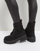 Sixtyseven Chunky Sole Metallic Lace Up Boot - Black