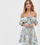 Sisters Of The Tripe Petite Bardot Mini Dress In Floral - Blue