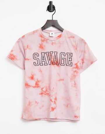 Adolescent Clothing Lounge 'savage' T-shirt In Orange Tie Dye