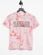Adolescent Clothing Lounge 'savage' T-shirt In Orange Tie Dye