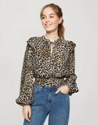 Miss Selfridge Frill Detail Blouse In Leopard Print-brown