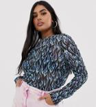 Collusion Plus Mesh Ruched Top In Flame Print - Multi