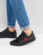 Good For Nothing Sneakers In Black With Rose Embroidery - Black