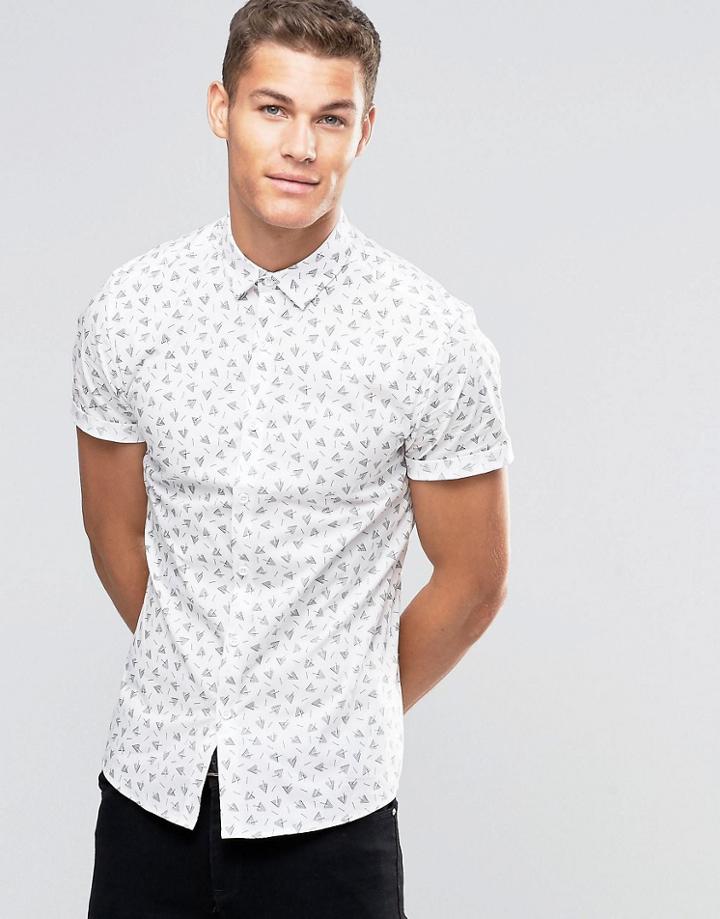 Asos Skinny Shirt In Geo Print - White