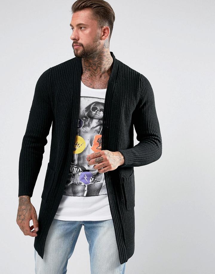 Religion Longline Shawl Cardigan - Black
