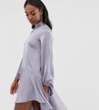 Asos Design Tall Scarf Neck Satin Mini Dress-gray